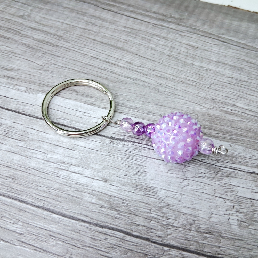2/$10 Purple Beaded Key Holder, Keychain, Key Ring